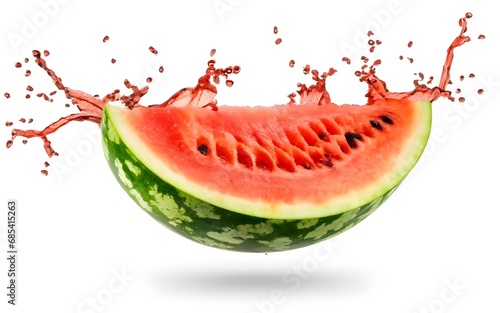 close up watermelon flying in the air  in motion  isolated on white background.