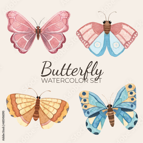 Coleção de ilustrações de borboletas coloridas em aquarela photo