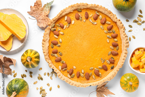 Homemade pumpkin pie with a...