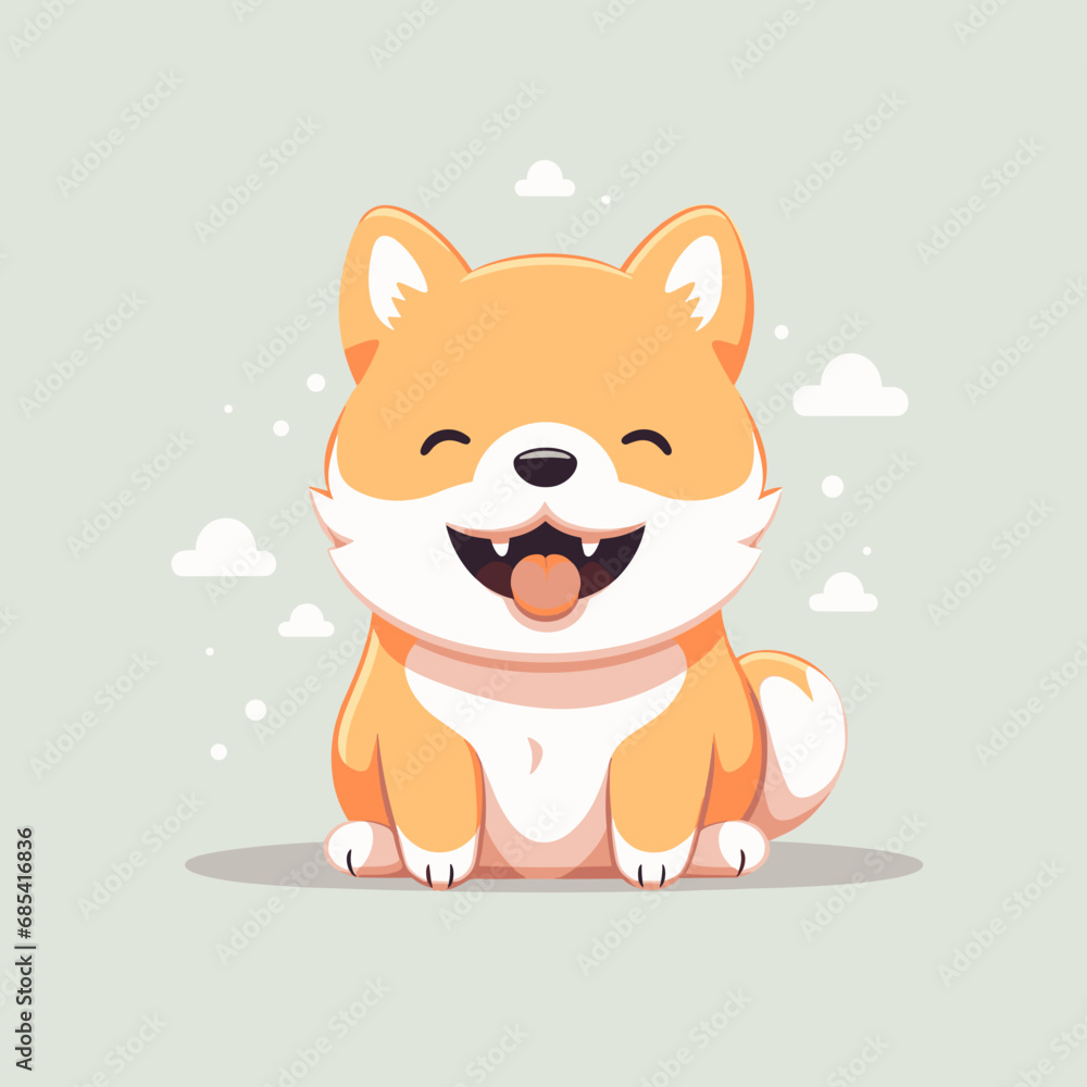 Happy Shiba puppy dog, plain background, cartoon Happy Shiba puppy dog, plain background, cartoon