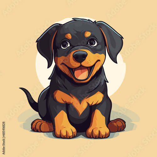 Happy rottweiler puppy dog  plain background  cartoon 