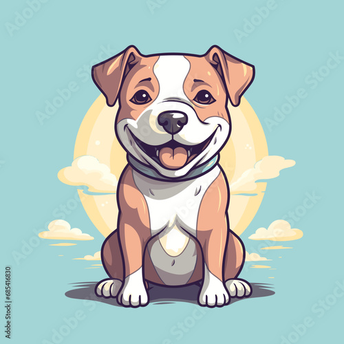 Happy Pitbull puppy dog, plain background, cartoon 