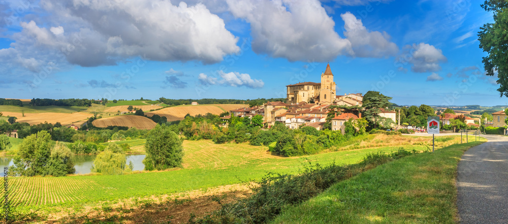 Naklejka premium Summer landscape - view of the village of Lavardens labeled Les Plus Beaux Villages de France, in the historical province Gascony, the region of Occitanie of southwestern France