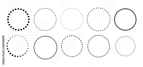 Set of simple circle frames on white background. Doodle frame system, circle monogram sign. 