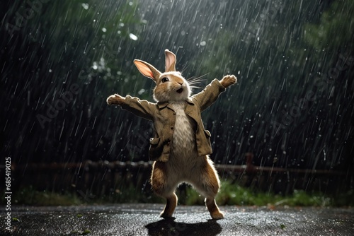 Rabbit dancing in the rain