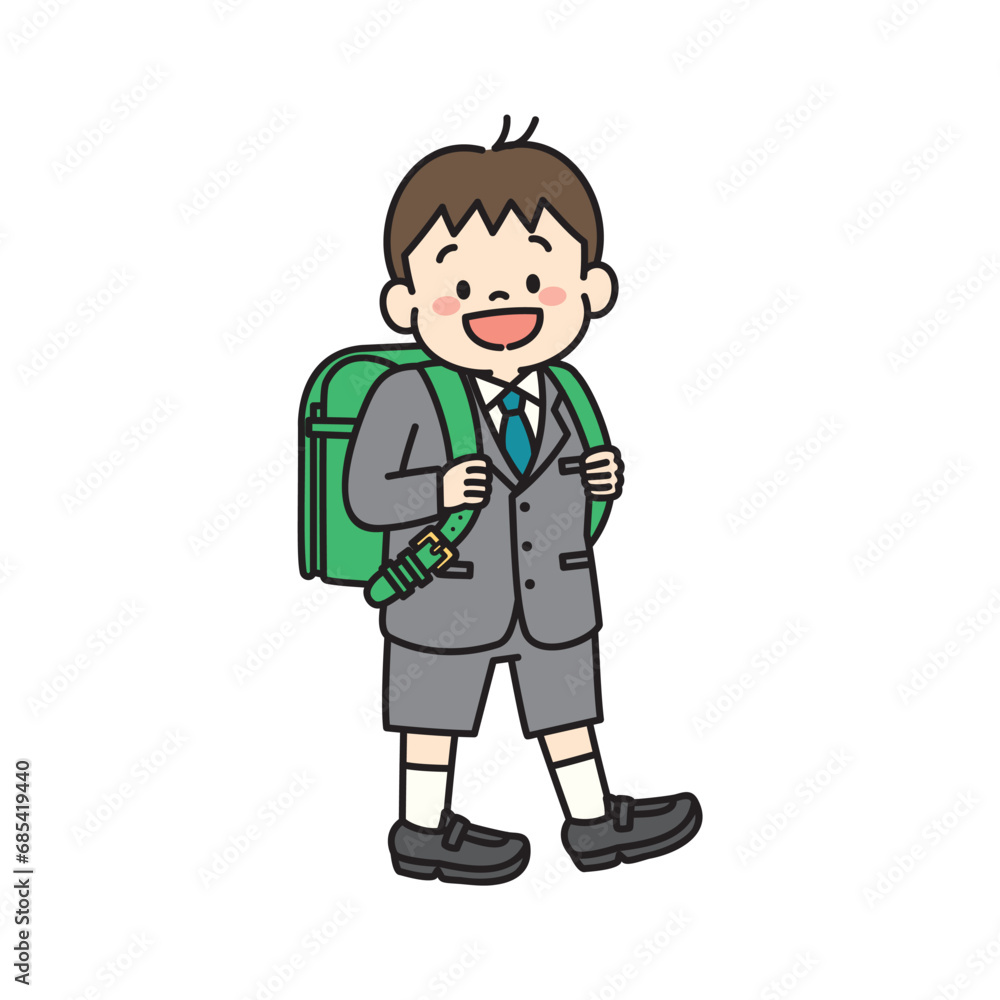 小学校に入学するランドセルを背負った新一年生のイラスト 男の子 小学校に入学するランドセルを背負った新一年生のイラスト 男の子