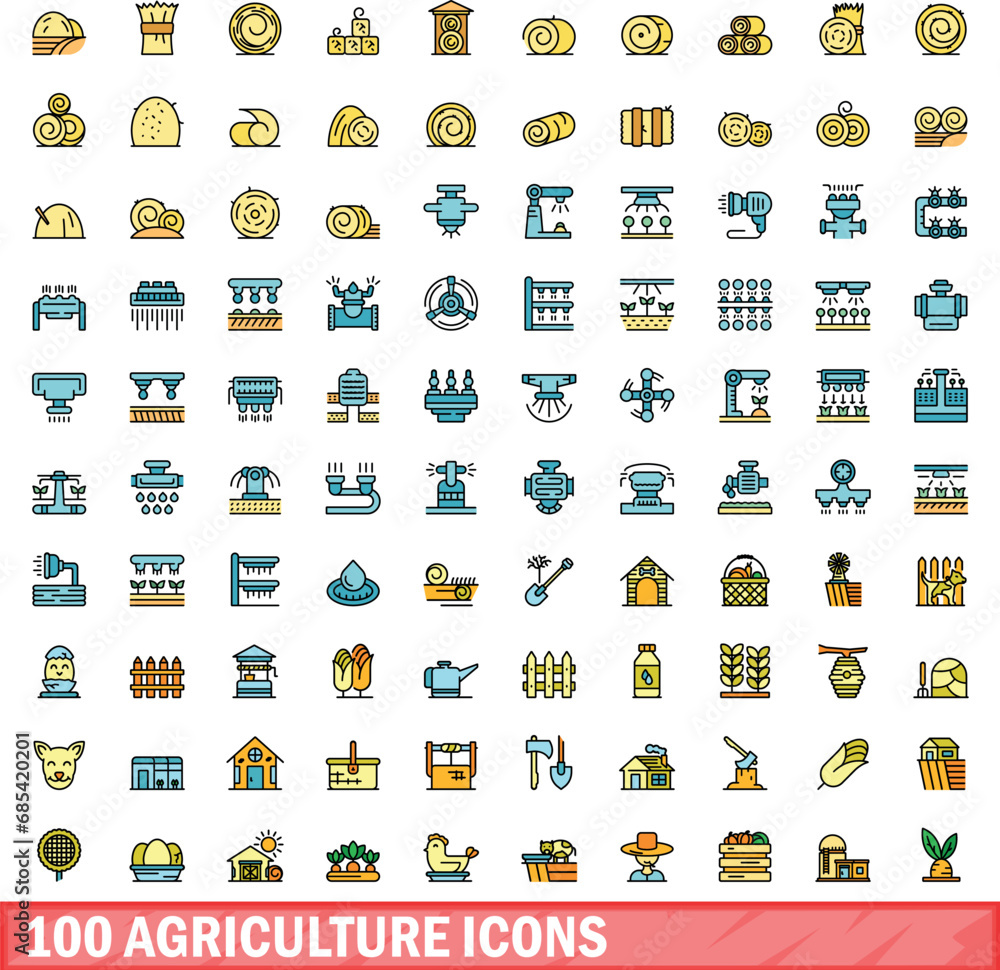 100 agriculture icons set. Color line set of agriculture vector icons thin line color flat on white 100 agriculture icons set. Color line set of agriculture vector icons thin line color flat on white