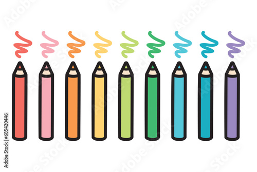 シンプルな色鉛筆のイラストセット