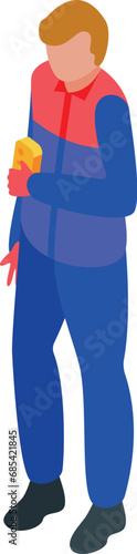 Factory worker icon isometric vector. Employee produce food. Quality control check
