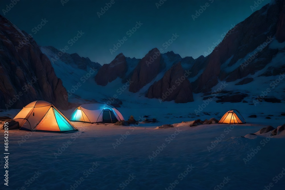 futuristic camping tent for high mountain, snow, textile, art highly detailed, fine details, hyper quality, 