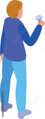 Female with mushrooms icon isometric vector. Collect fungi. Beautiful blue coat