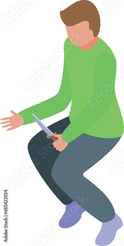 Boy with mushroom knife icon isometric vector. Seasonal activity. Forest full of mushrooms