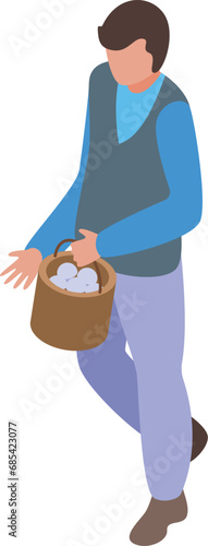 Boy with white mushrooms icon isometric vector. Cheerful autumn activity. Search male picker