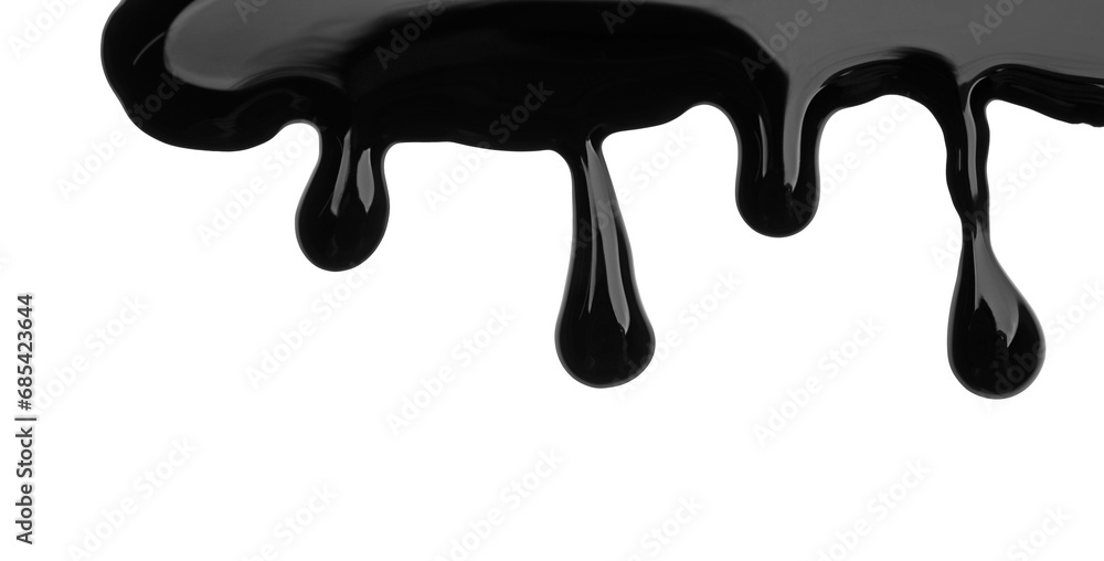 Black viscous liquid flowing on white background Black viscous liquid flowing on white background