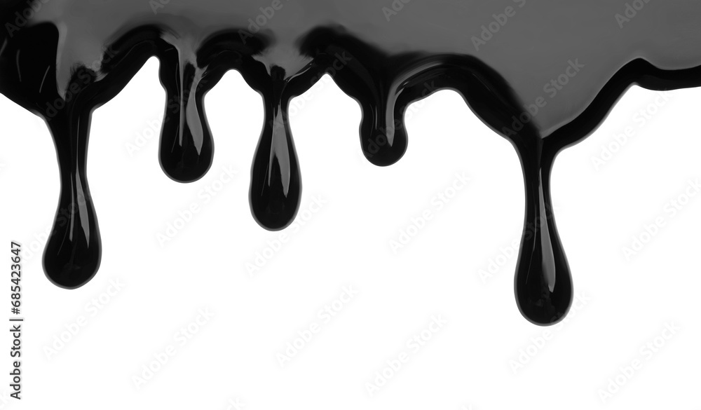 Black viscous liquid flowing on white background Black viscous liquid flowing on white background