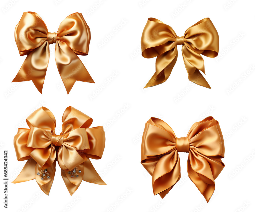 Gold bows isolated on a transparent background. Generative AI. 
