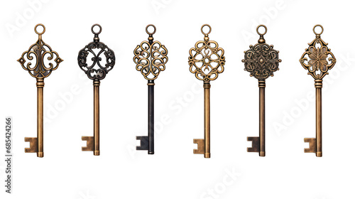 Set of Antique Keys Isolated on Transparent or White Background, PNG photo