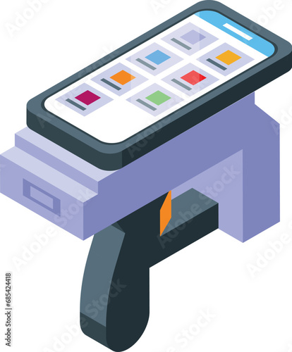 Lock entry reader icon isometric vector. Tag radio control. Copper label chip