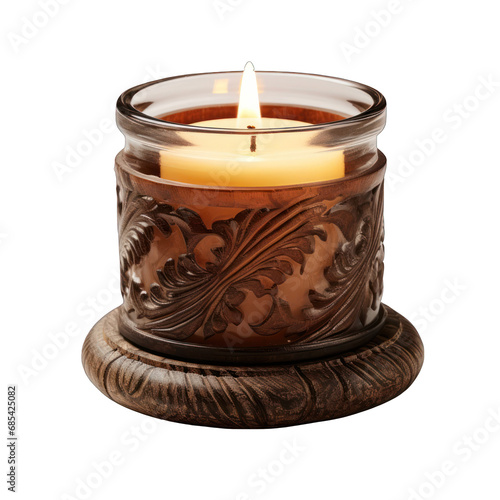 Brown Rustic Candle Holder Isolated on Transparent or White Background, PNG