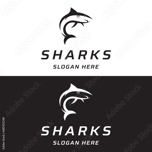 Unique and creative shark template logo vector design.