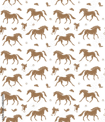 Vector seamless pattern of hand drawn sketch doodle western horse isolated on white background
