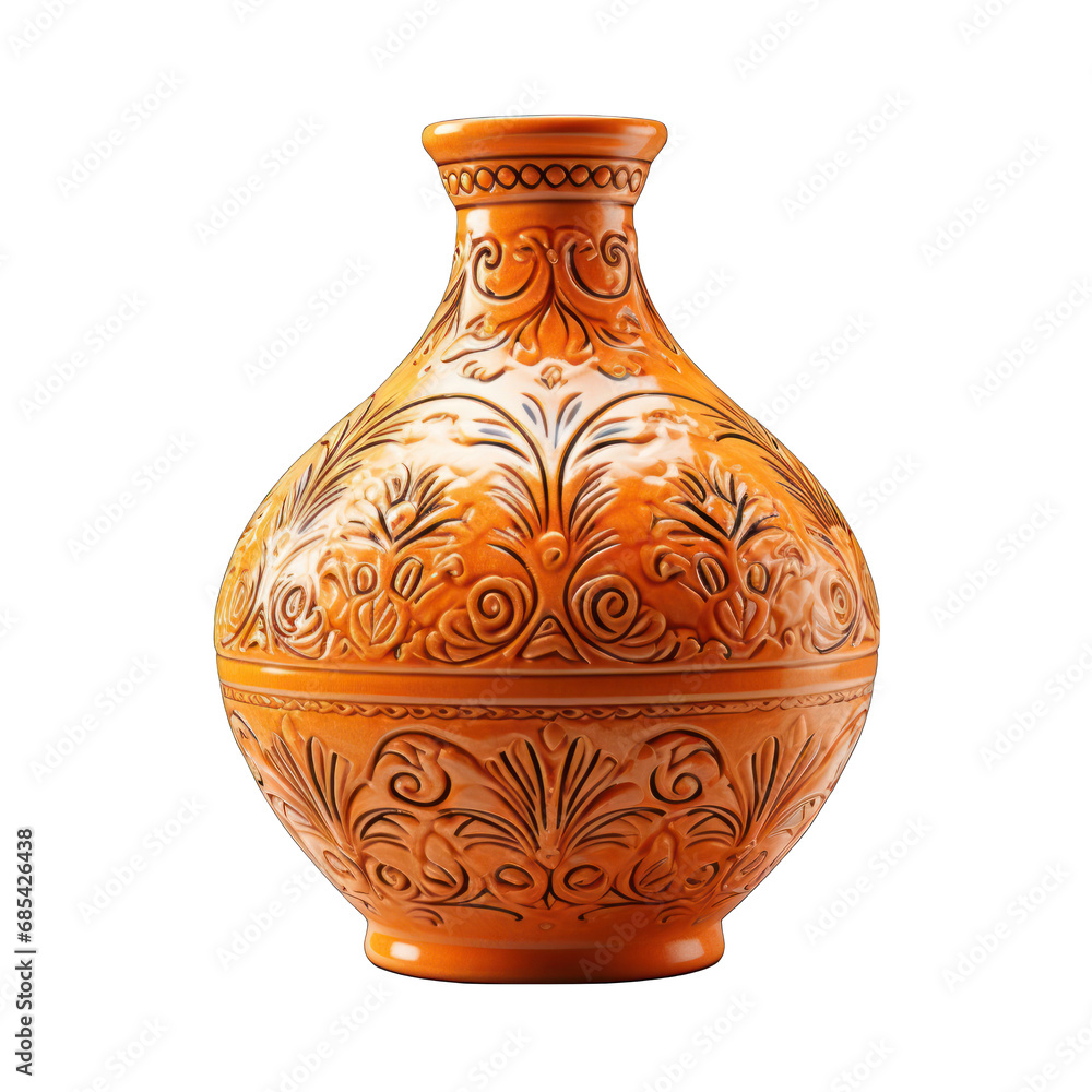 Orange Terracotta Vase Isolated on Transparent or White Background, PNG