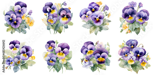 Pansy flower watercolor illustration clipart. Generative AI
 photo