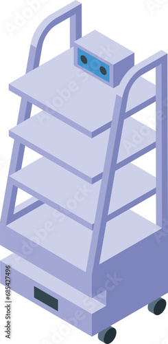 White color robot waiter icon isometric vector. Delivery butler plate. Office future room