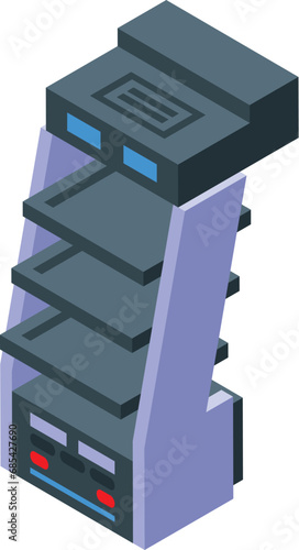 Ai robot waiter icon isometric vector. Hotel serving people. Online digital future