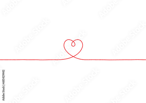 手書きのシンプルな赤いハートのライン　線画