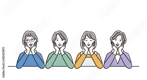 頬杖をつく四人のシニア女性