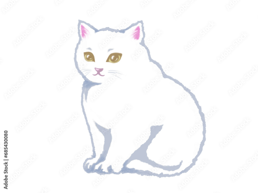 座る気品のある白猫のイラスト 座る気品のある白猫のイラスト