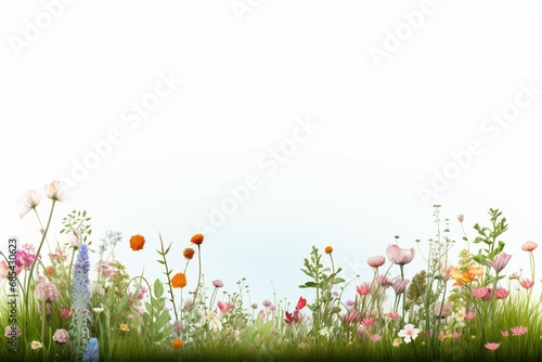 spring meadow with flowers on white background
