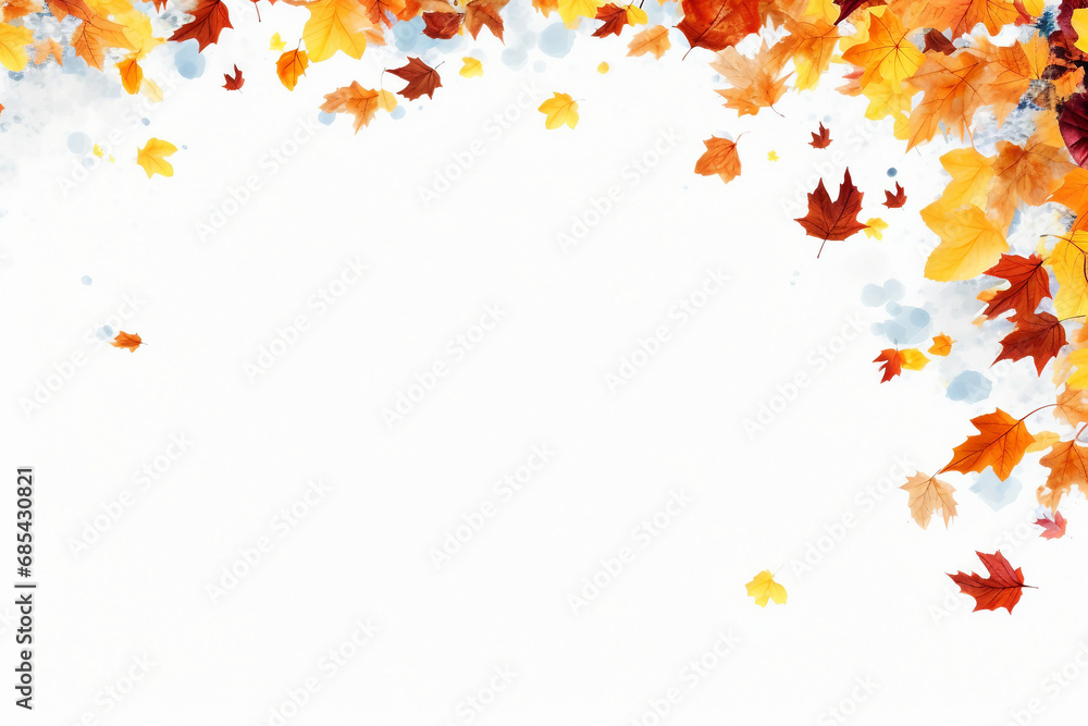 autumn leaves border frame f with white background. overlay texture with copy space