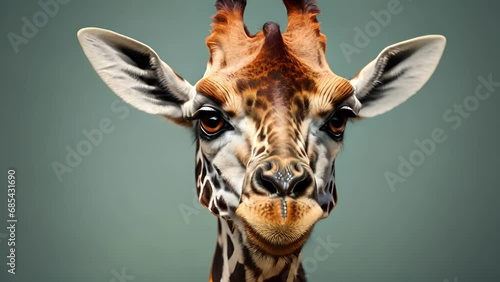 Adorable portrait of a giraffe with long eyelashes and a curious expression. . photo