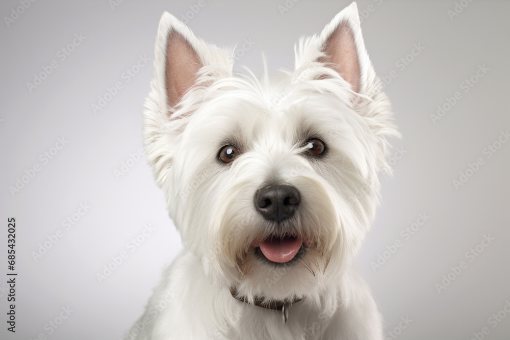 West Highland White Terrier dog close-up portrait on a white background. West Highland White Terrier dog close-up portrait on a white background.