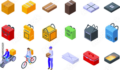 Case for courier icons set isometric vector. Deliver parcel box. Carton storage
