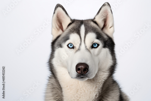 Siberian Husky close-up view portrait. Adorable canine studio photography.