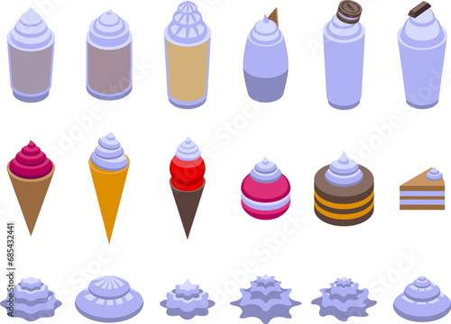 Ice vanilla foam icons set isometric vector. Cake cream. Swirl food frozen