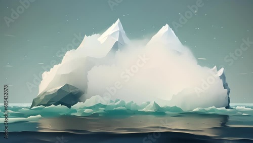 Resilient and unyielding, this low poly iceberg stands tall in the relentless ocean, representing the determination and perseverance required to succeed in a world of Big Data. . photo