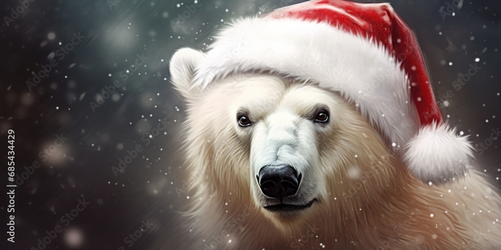 a white polar bear wearing a santa hat, generative AI