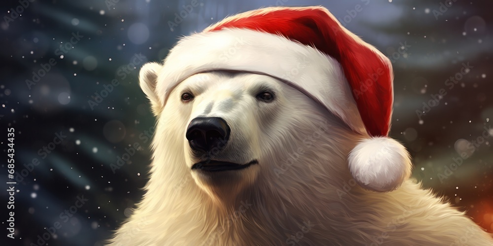 a white polar bear wearing a santa hat, generative AI a white polar bear wearing a santa hat, generative AI