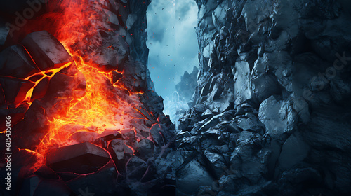 Lava and Ice side by side lava vs ice AI Image Generative background