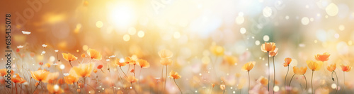 Beautiful blooming poppies on blurred background with bokeh effect