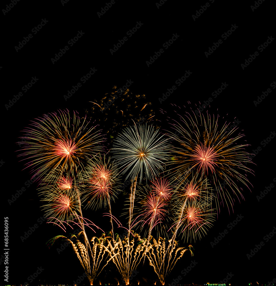 Fireworks show under defocus or blur concepts with isolated black background at night, this celebration is for the International Fireworks Festival in Pattaya on Nov 24-25 in Thailand. Fireworks show under defocus or blur concepts with isolated black background at night, this celebration is for the International Fireworks Festival in Pattaya on Nov 24-25 in Thailand.