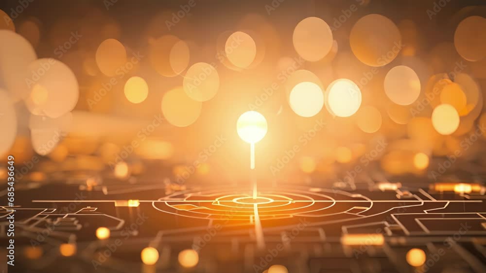 An abstract depiction of a digital location pin, lit up in a dazzling golden hue. An abstract depiction of a digital location pin, lit up in a dazzling golden hue.