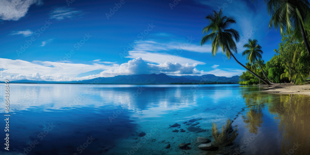 Beautiful Fiji tropical beach and clear blue and green water, with palm trees, beautiful nature photography Beautiful Fiji tropical beach and clear blue and green water, with palm trees, beautiful nature photography
