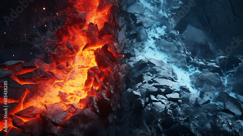 Lava and Ice side by side lava vs ice AI Image Generative background photo