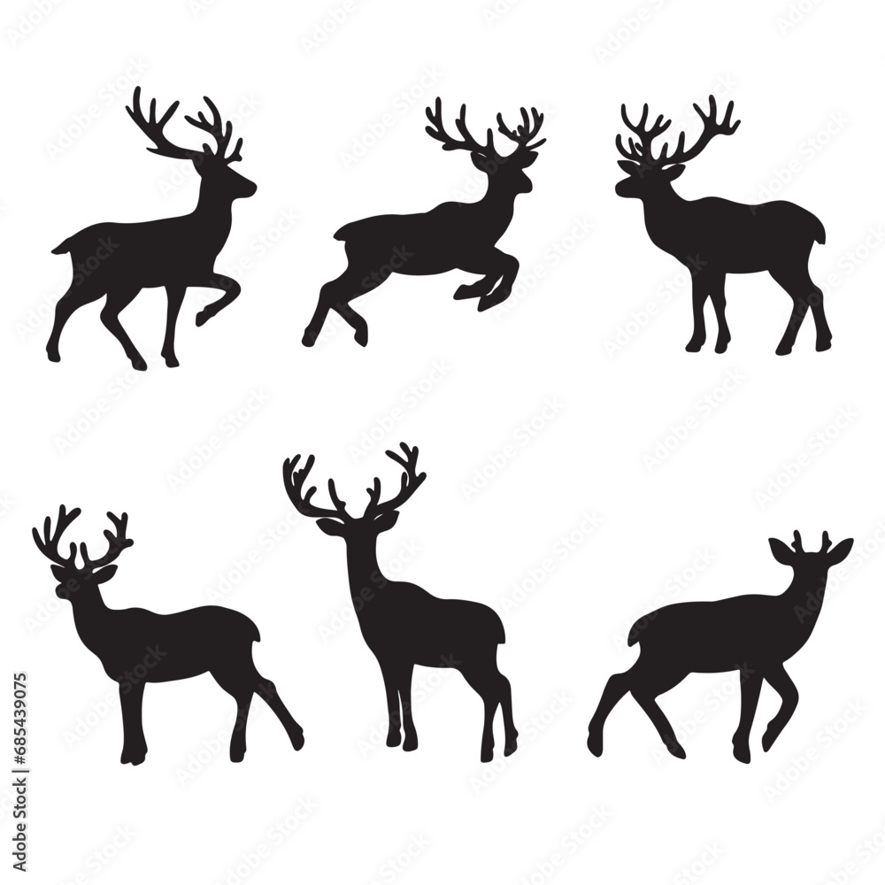 set of deers on the white background. deer silhouettes. Vector EPS 10. set of deers on the white background. deer silhouettes. Vector EPS 10.