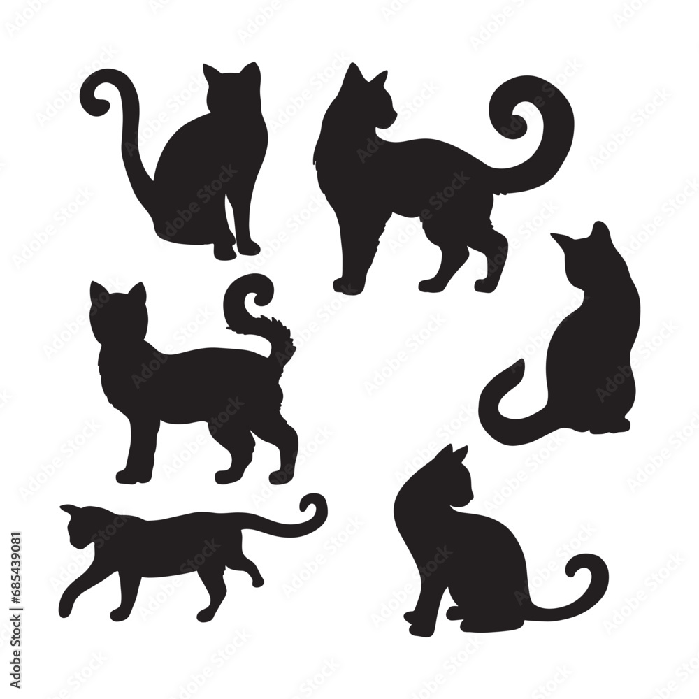 Isolated Cats on the white background. Animals silhouettes. Vector EPS 10.